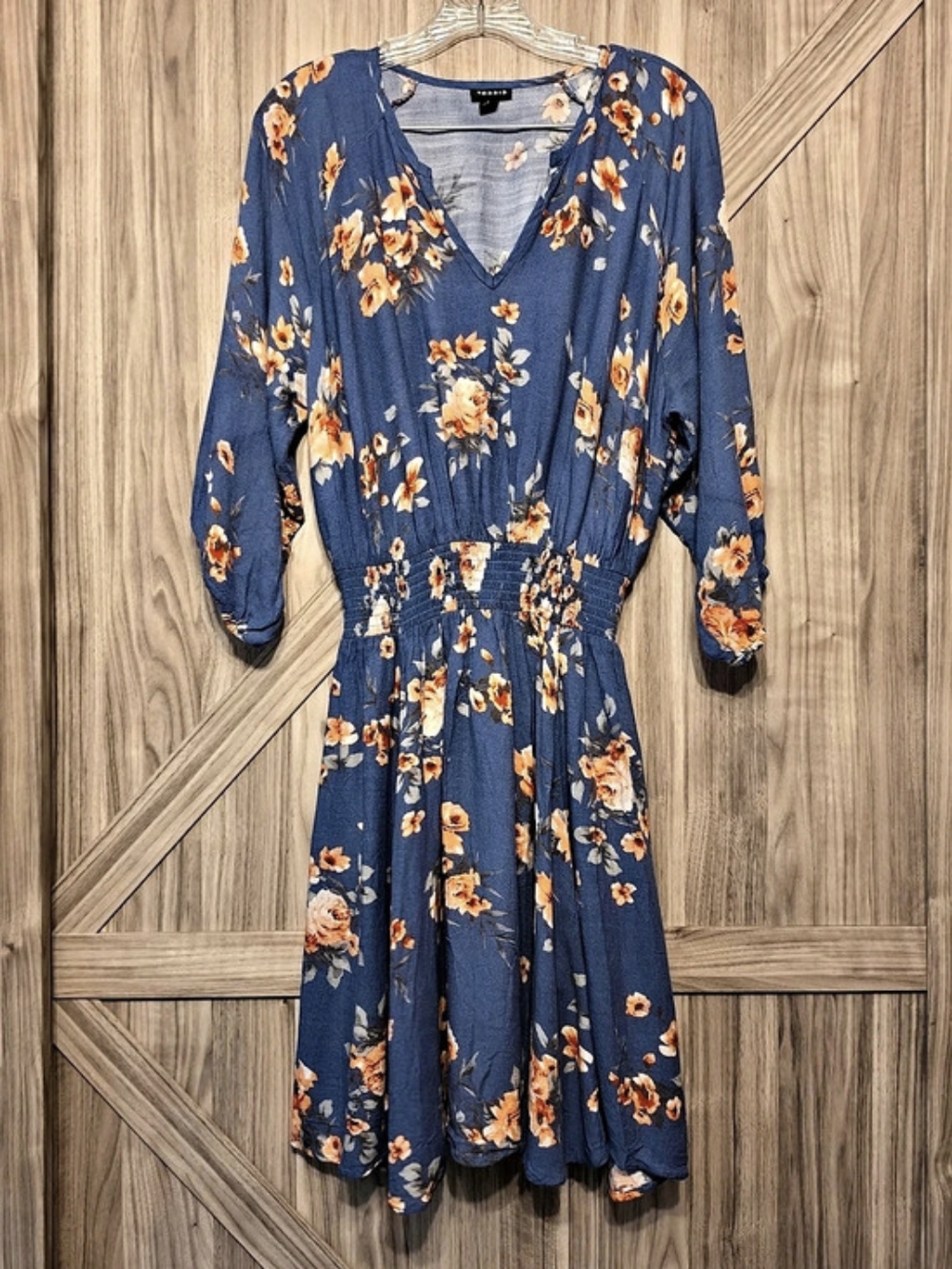 TORRID Floral V-Neck Midi Dress Blue & Orange Size 1